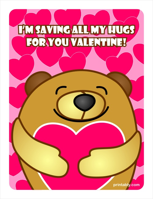 Bear Hugging a Heart Valentine's Day Cards | Printably Bear Hugging a Heart Valentine's Day Cards | Printably